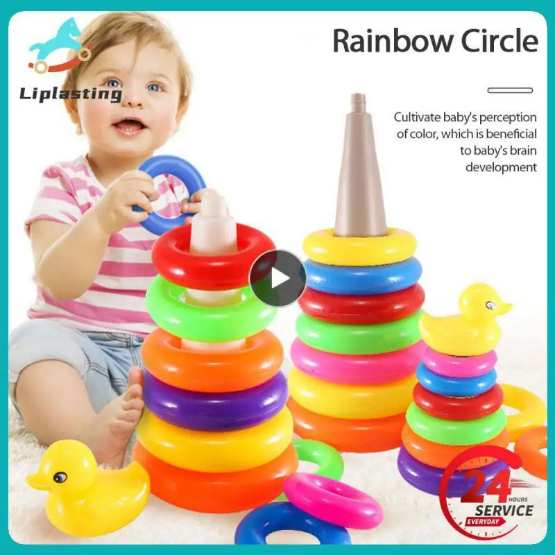 

Children's Little Yellow Duck Rainbow Tower Stacking Circle Baby Early Childhood Education Puzzle Ring Montessoris Toy Kids