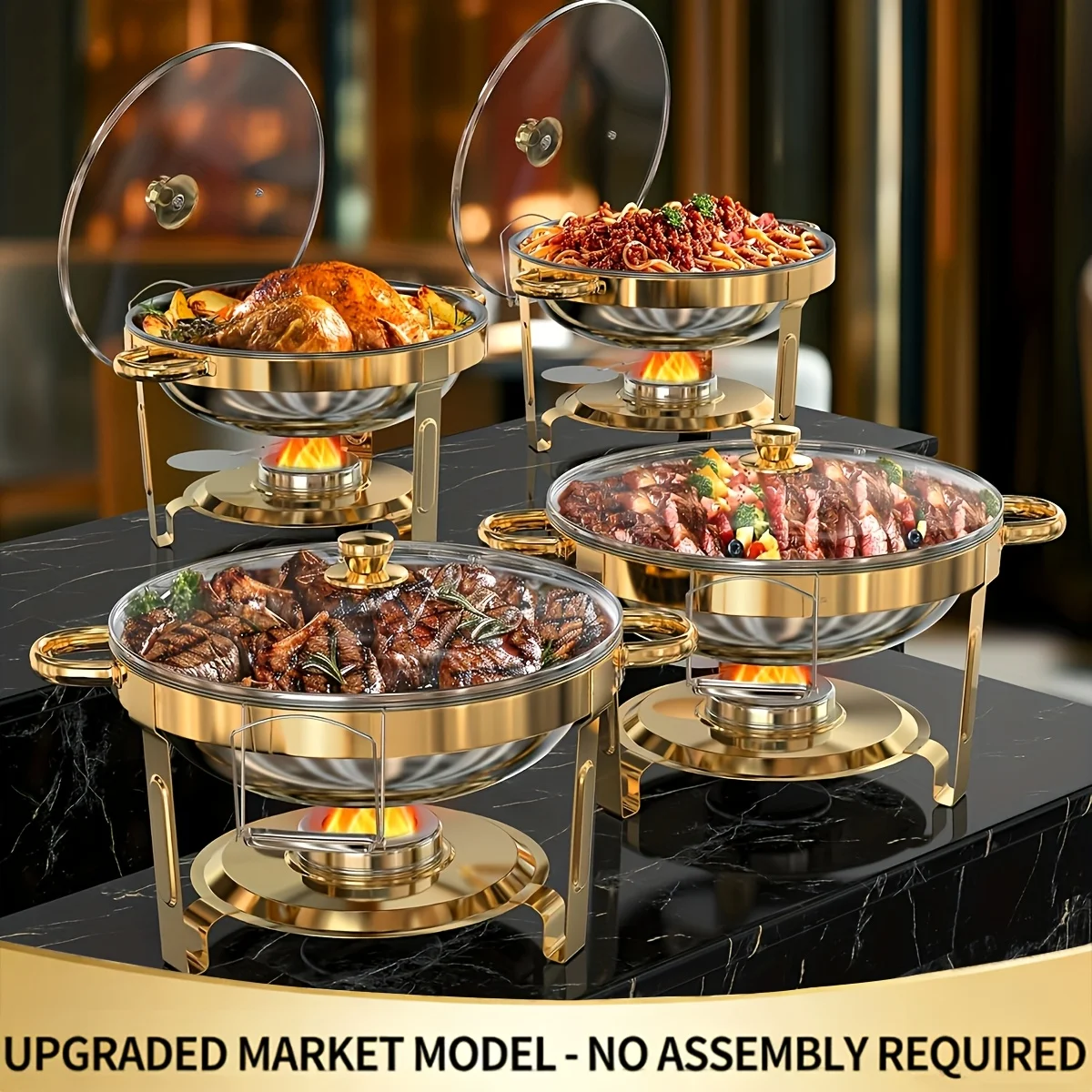 

2/4pcs Buffet Hot Pot Set, 5QT [95% Pre-Assembled] Round Hot Pot Buffet Set with Glass Lid And Lid Rack, Stainless Steel Hot Pot Food Warming Tray for Party Catering Wedding [only for Cooking], Only for Cooking JUYHGV