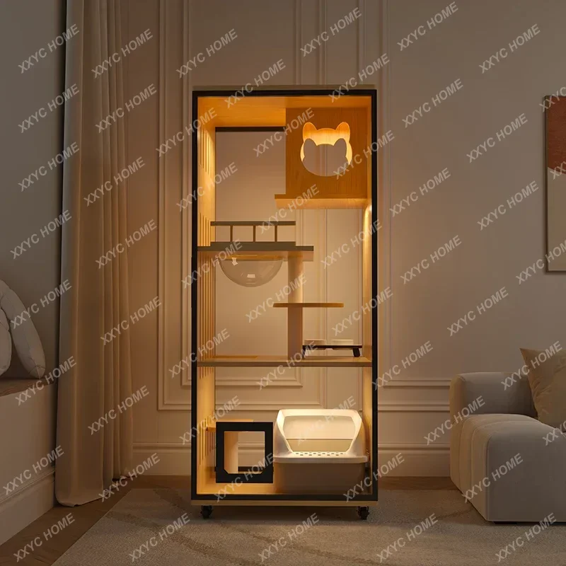 NN Cat Villa Space-Saving Indoor Cat House with Integrated Toilet for Small Apartments