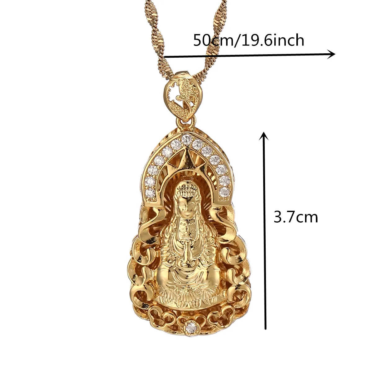 Buddhist Guanyin Pendant Necklace Golden Chinese Style Ornament Buddha Amulet Hinduism