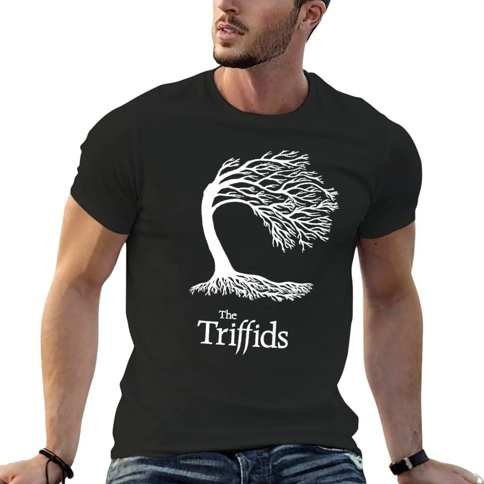 Triffids tree and logo in white - tree by Martyn P Casey T-Shirt blanks sports fans plain white t shirts men