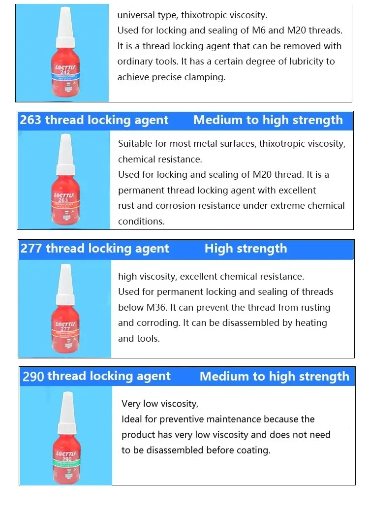 1szt 10ml Środek do gwintów 222/242/243/262/263/271/277/290 Klej anaerobowy Klej do śrub Klej anaerobowy Klej uszczelniający