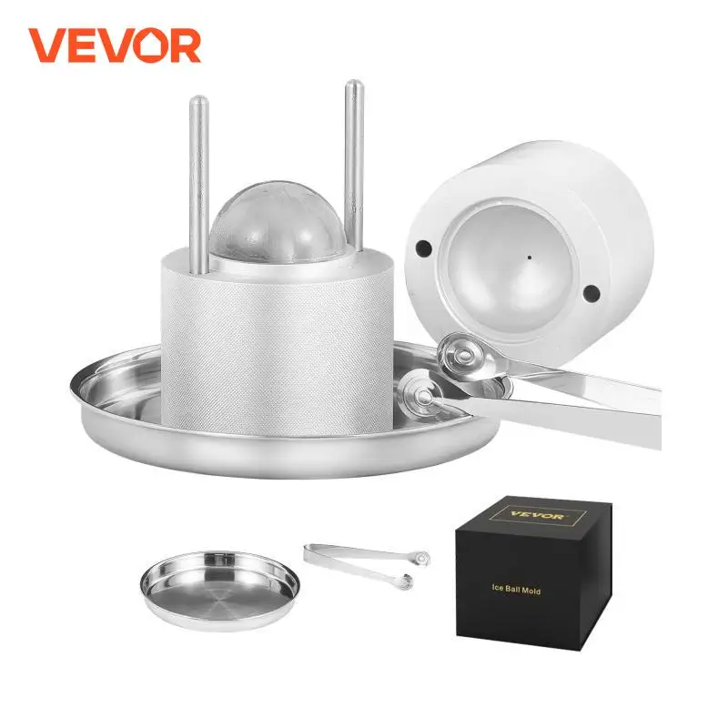 VEVOR 60mm Ice Ball Press Maker Spherical Whiskey Tray Mould Bubble-Free Making Mold DIY Crystal Ice Ball Box for Bar Cocktail