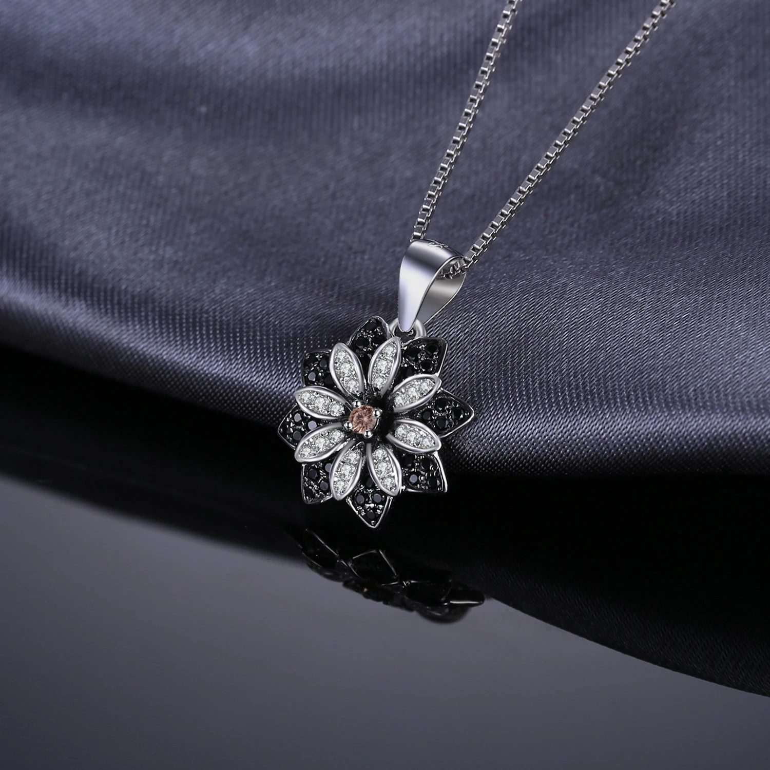 JewelryPalace Flower Natural Smoky Quartz Black Spinel 925 Sterling Silver Necklace Pendant for Women Fine Jewelry Without Chain
