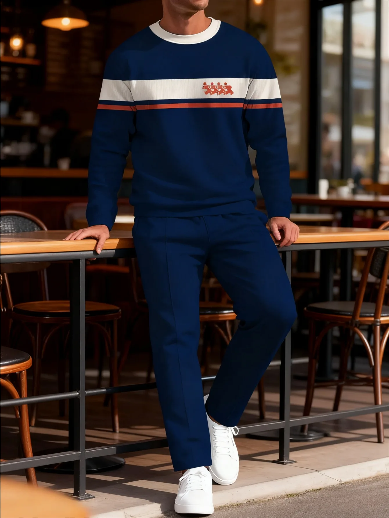 2-piece men's digital printed trendy casual hooded set