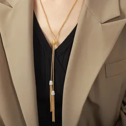 316L Stainless Steel Tassel Pendant Long Necklace For Women No Tarnish Gold Plated Waterproof Women's Sweater Chain Necklaces
