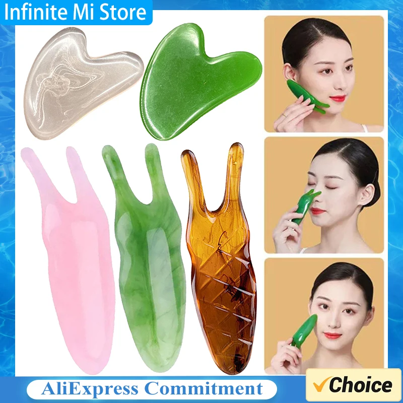 Massaggiatore per raschietto facciale Gua Sha in resina naturale-strumento per la cura di occhi, naso e viso-strumento per la cura della pelle Beauty SPA guazzo