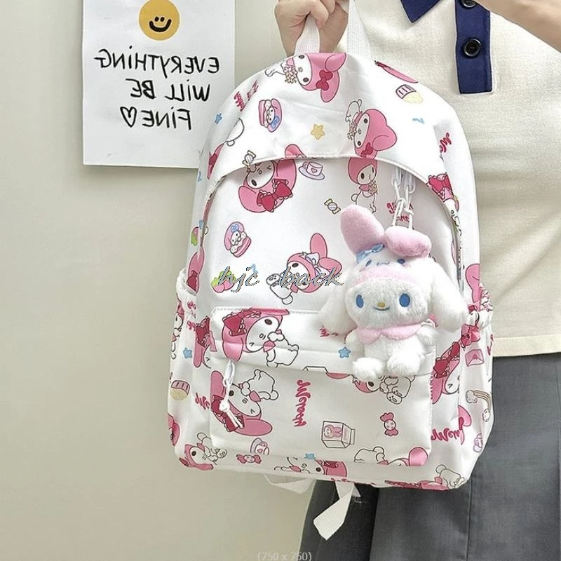 

Lovely Kuromi Melody Ladies Travel Backpack Cartoon Rucksack Teen Girls School Bag Student Daypack Large Capacity Book Bags Gift