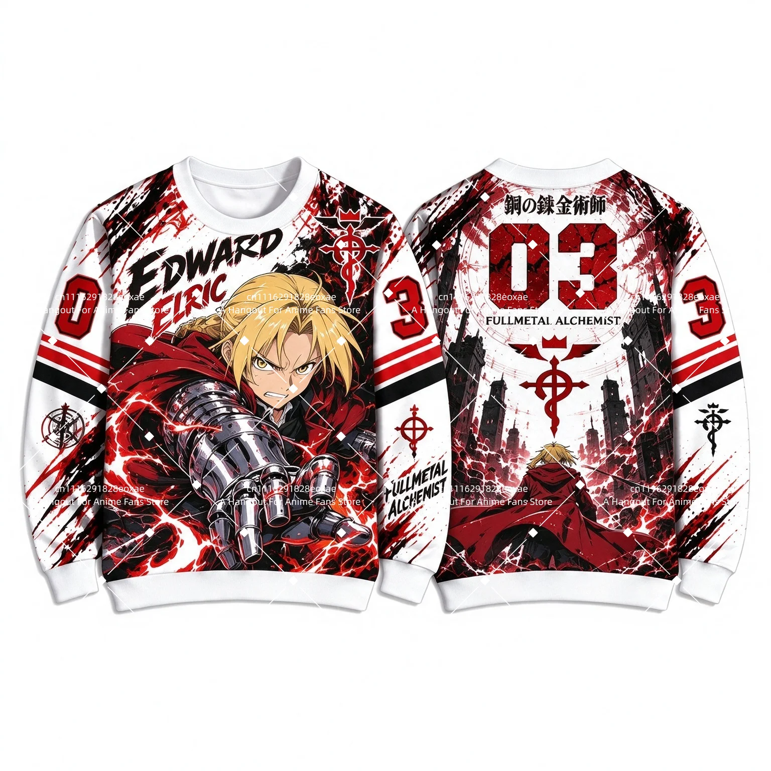 2026 New Hot Fullmetal Alchemist Anime Style Crew Neck Long Sleeve Sweatshirt No Hood Family Matching Outfit Parent Kid Tops