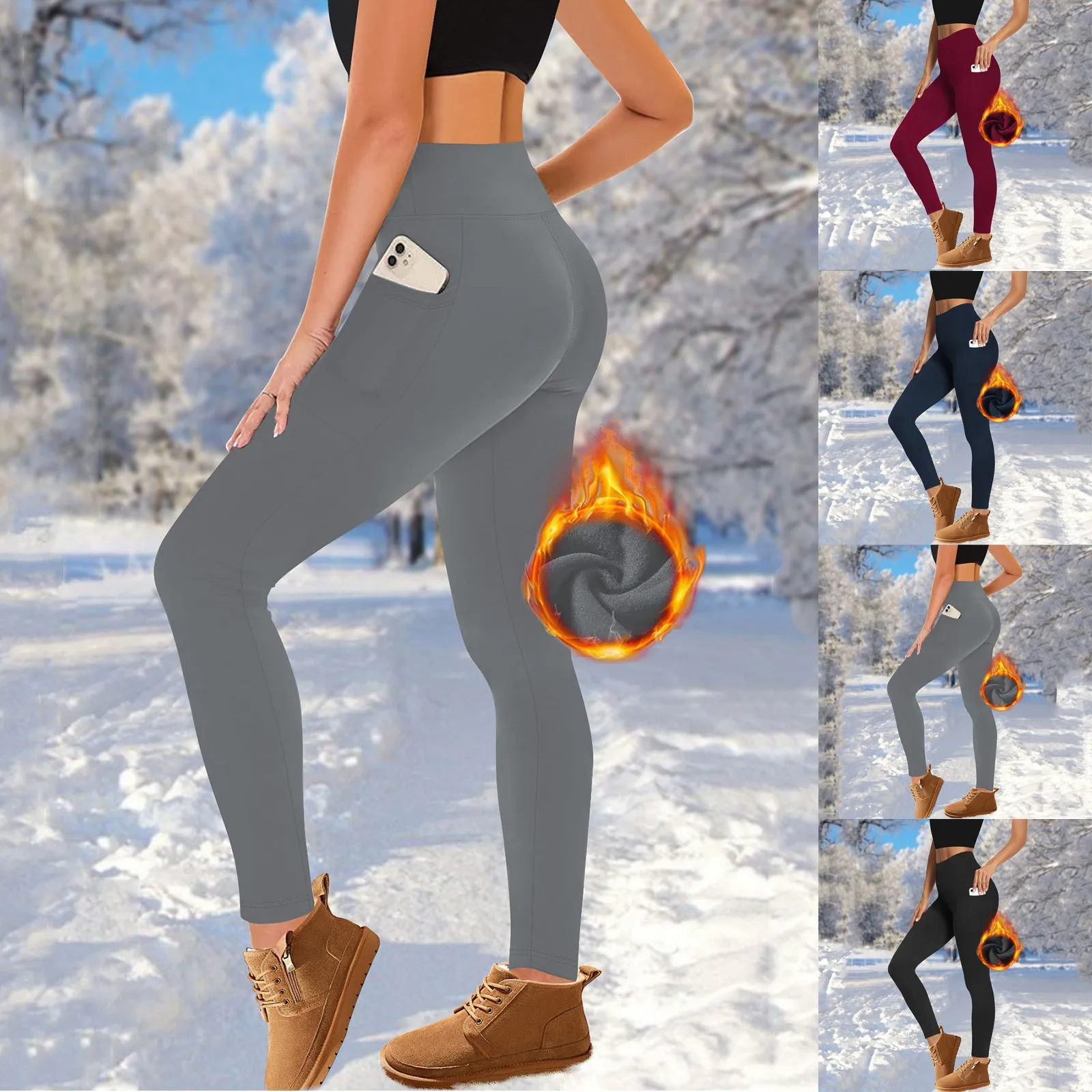 Women'S Fleece Lined Leggings Thermal Warm Winter Tights High Waisted Yoga Pants Cold Gear With Pockets