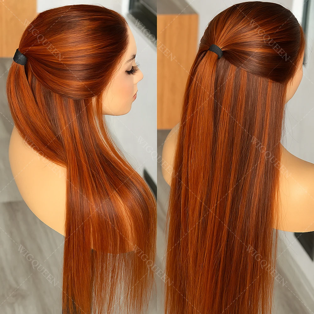 

# 4/350 Рыжий Микс Коричневый Выделенный Ombre Парик Фронта Шнурка Человеческих Волос Вьетнам Прямые Парики Скарндук Полоса 5x5 Парик Фронта Шнурка Бесклеевой Парик