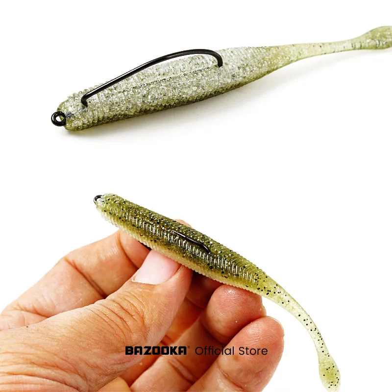 Señuelos blandos de Pesca Bazooka, cebos de plástico artificiales de silicona, Pesca de carpa, lubina, hundimiento, 2,4g, 4,7g, 6,4g, Wobblers de