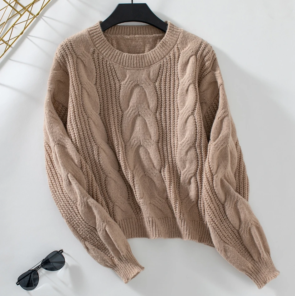 Solid Fried Dough Twists pullover vintage loose knit