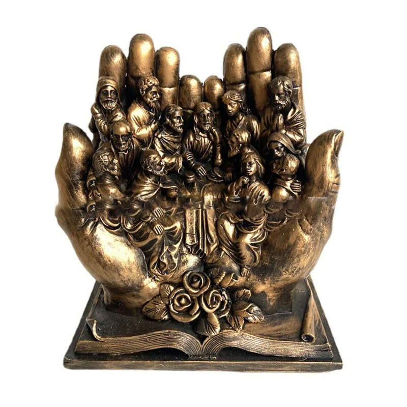 The Last Supper Statue Christian Religious Resin Hand for Palm Sculpture for Christmas Easter Thanksgiving Desktop Figur