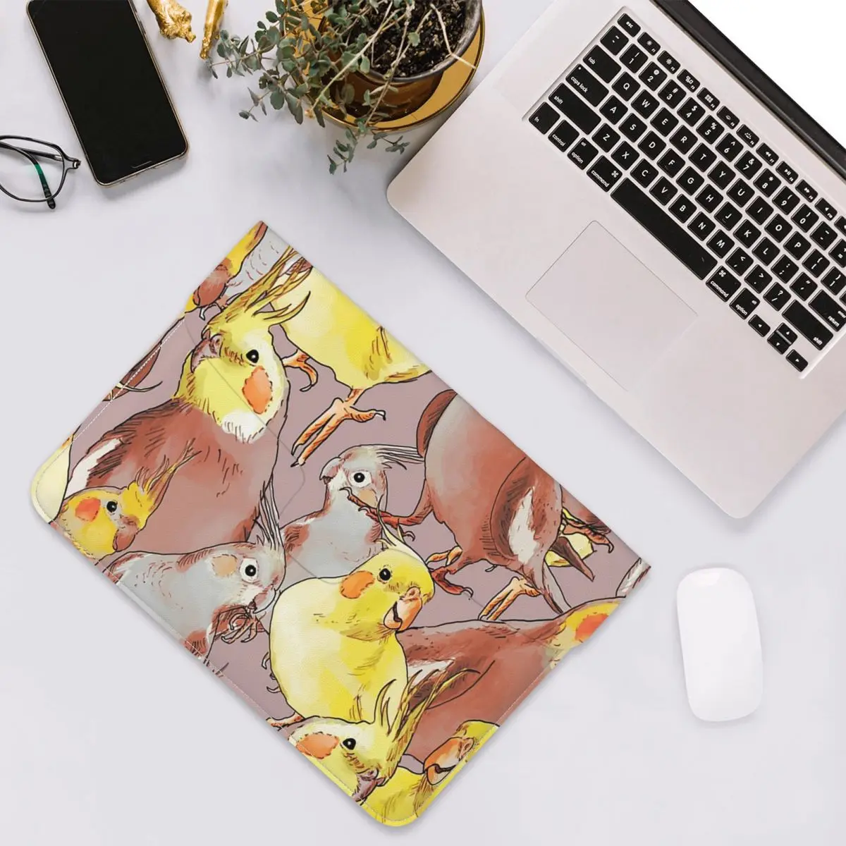 Cute Cockatiel Bird Pattern PU Leather Horizontal Laptop Sleeve Shockproof Soft Lining Notebook Case 13 Inch