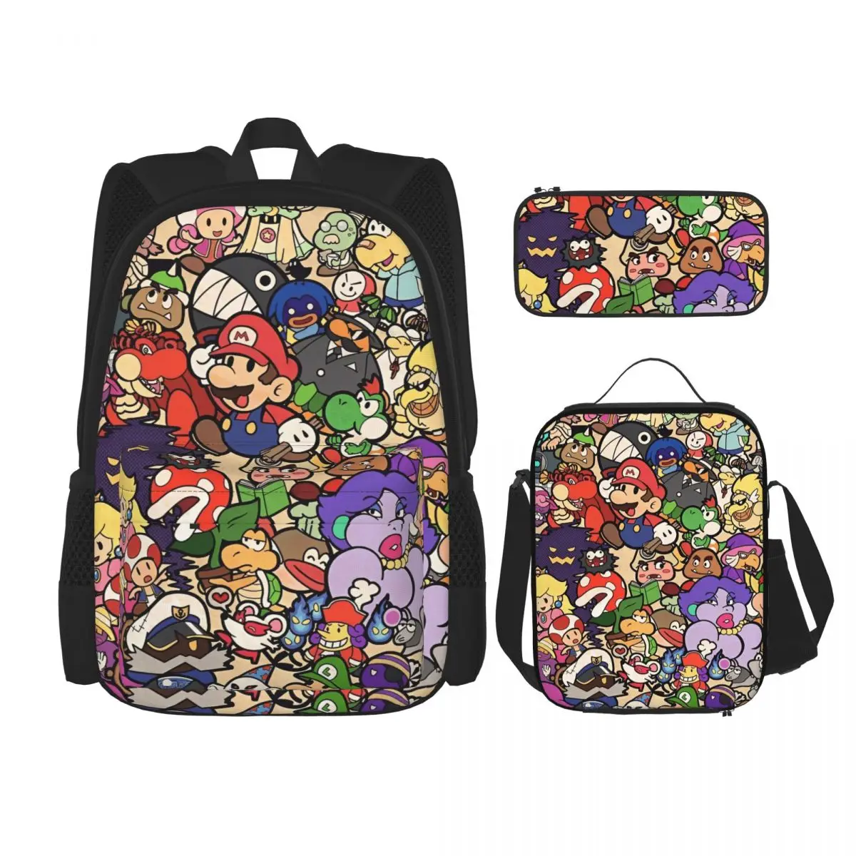 

Рюкзак Marios с персонажем мультфильма, 3 шт./компл., рюкзак для подросткового колледжа, сумка для обеда, пенал