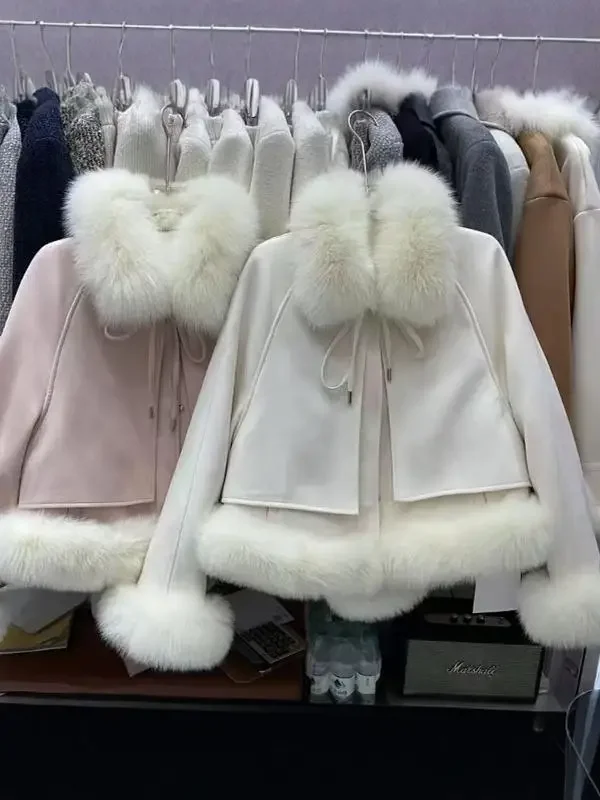 Abrigo de piel de zorro para mujer, chaqueta de plumón de pato blanco integrada, nuevas de cuero, invierno 2024