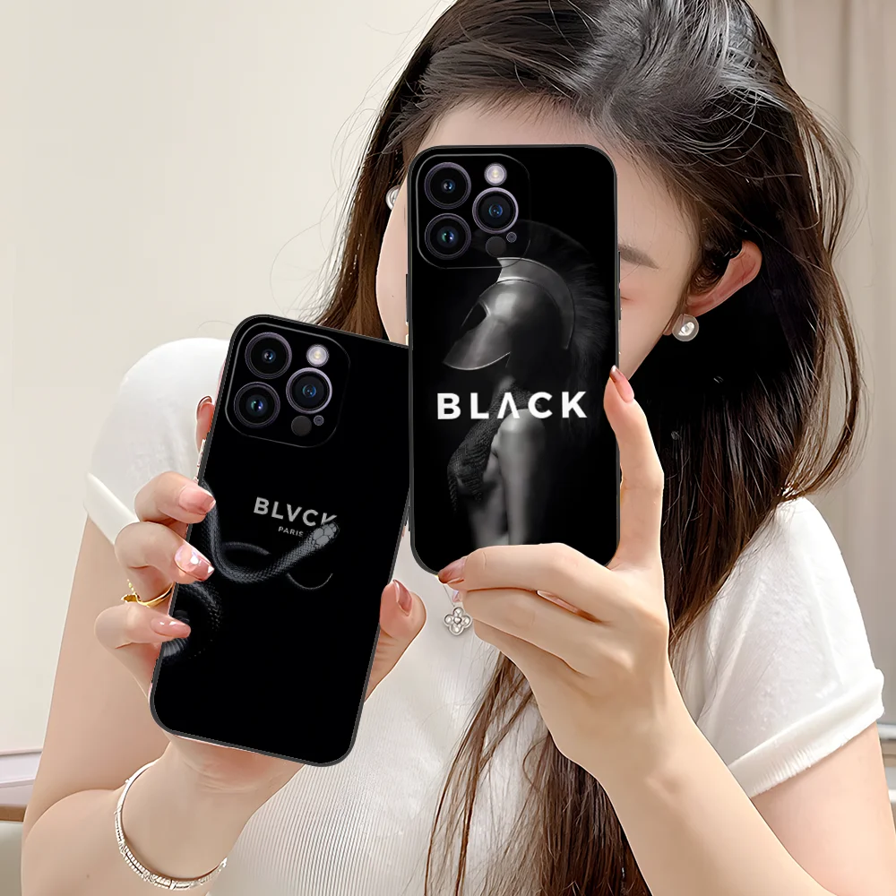 Mobile B-BLVCK Phone Case for iPhone 16 15 14 13 12 11 X XR XS 8 7 Pro Max Plus Mini Black Cellphones Cover Smartphone