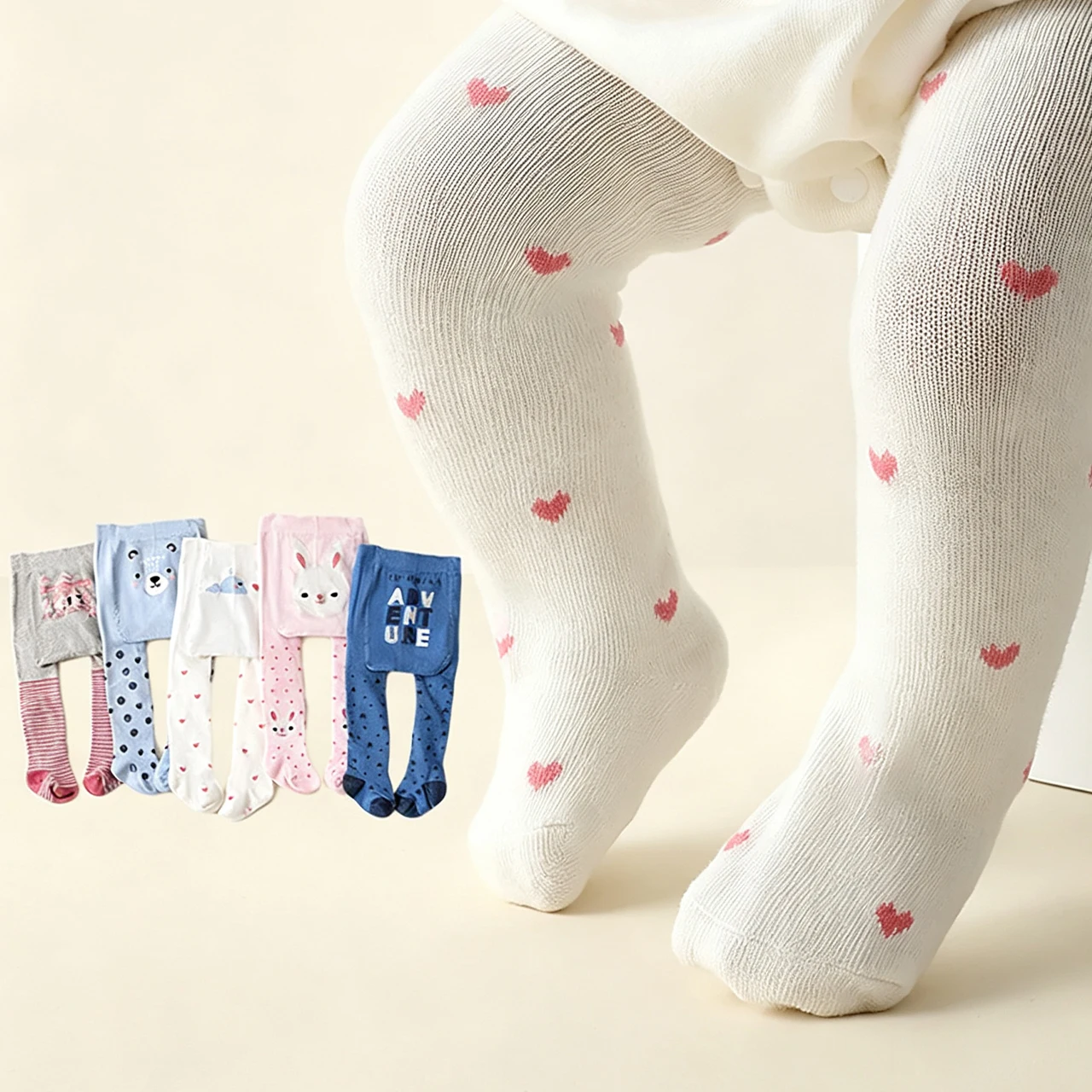 Cute Cartoon Baby Leggings Solid Cotton Pantyhose Children Outer Wear Socks Infant Girls Long Stockings Pant Trouser 6-12Month
