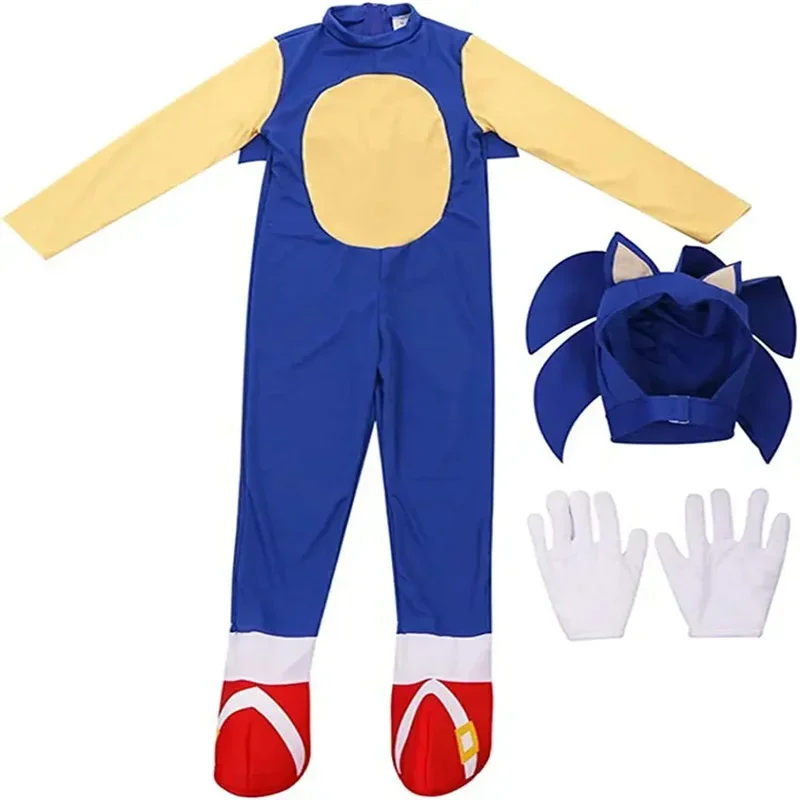 Disfraz de Cosplay de Sonic de juego de Anime, disfraz de erizo Zentai para actuación de fiesta de Halloween, mono