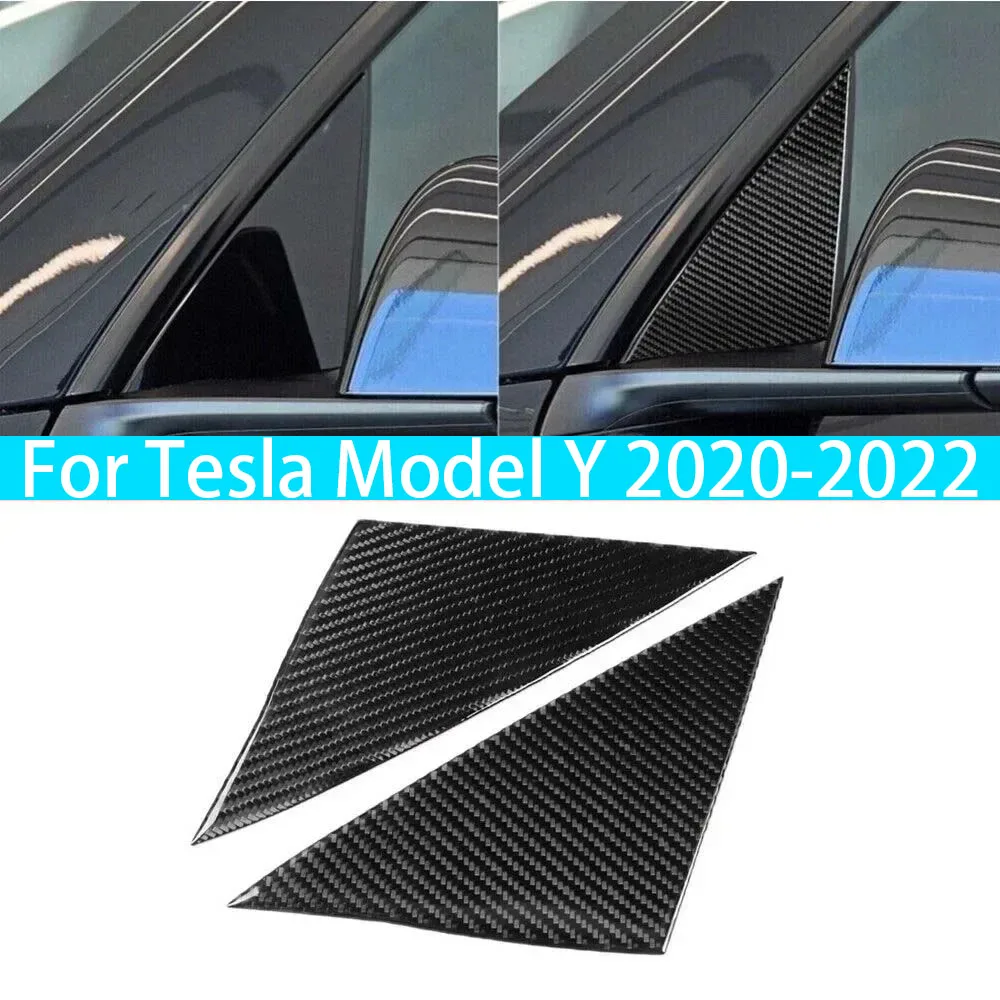 

For Tesla Model Y 2020-2022 Real Carbon Fiber Car Front A Pillar Triangle Window Louver Side Shades Cover Trim Sticker