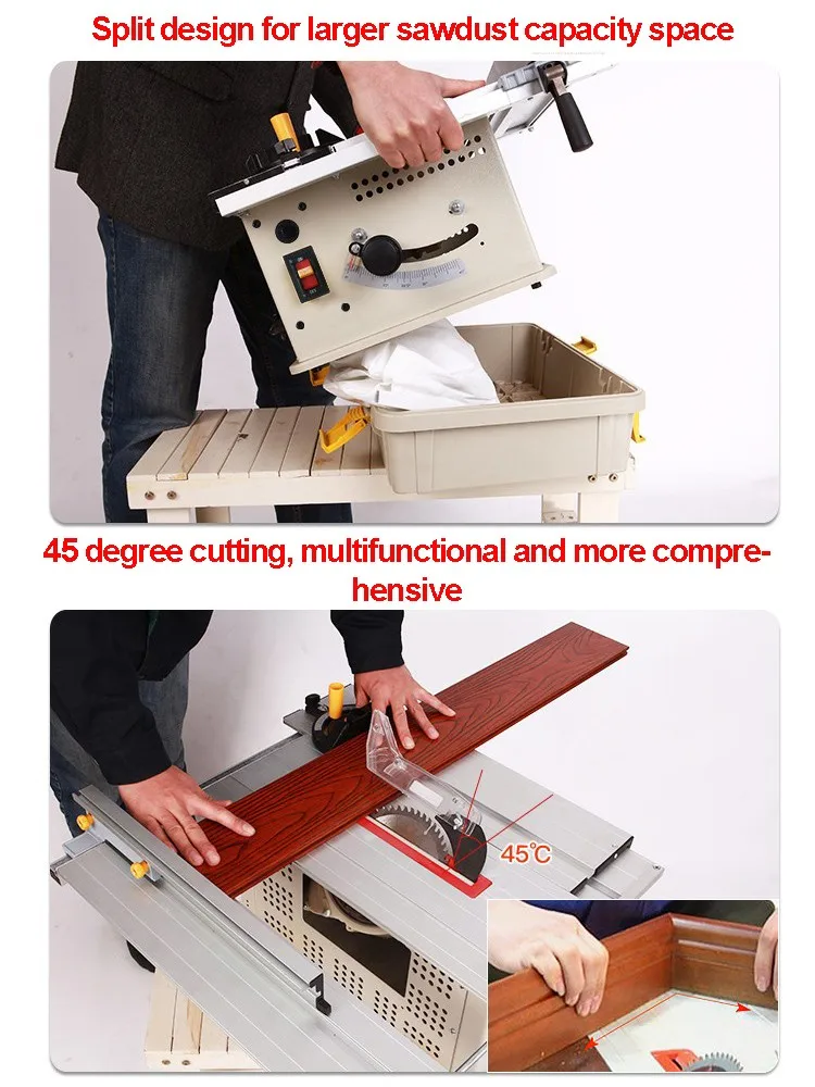 Ajustável Dustless Miter Saw, Deslizando Madeira Corte Tabela Saw, Madeira DIY Serra elétrica, ângulo, novo modelo, 2024