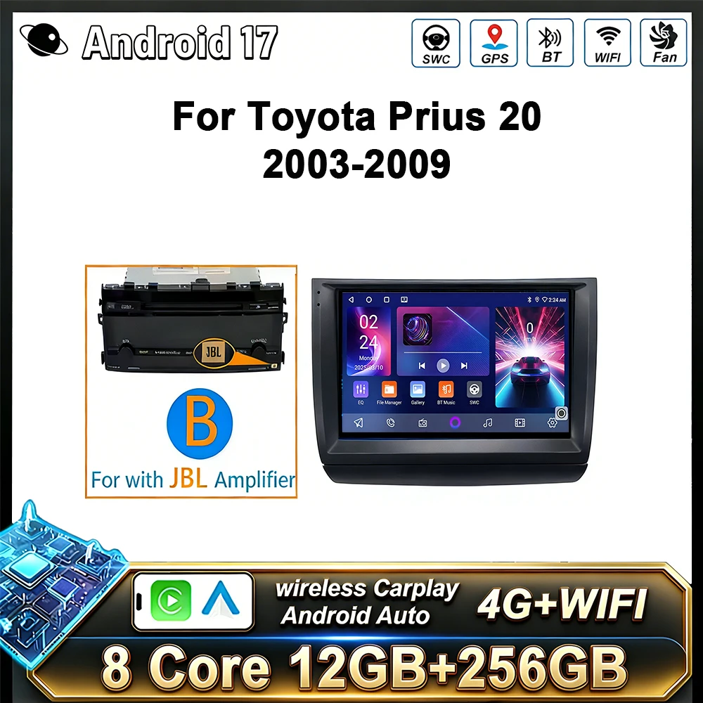 Автомагнитола Android 17 для Toyota Prius 20 (2003-2009) с Carplay, сенсорным экраном, RDS, 8-ядерным процессором, Wi-Fi и Bluetooth