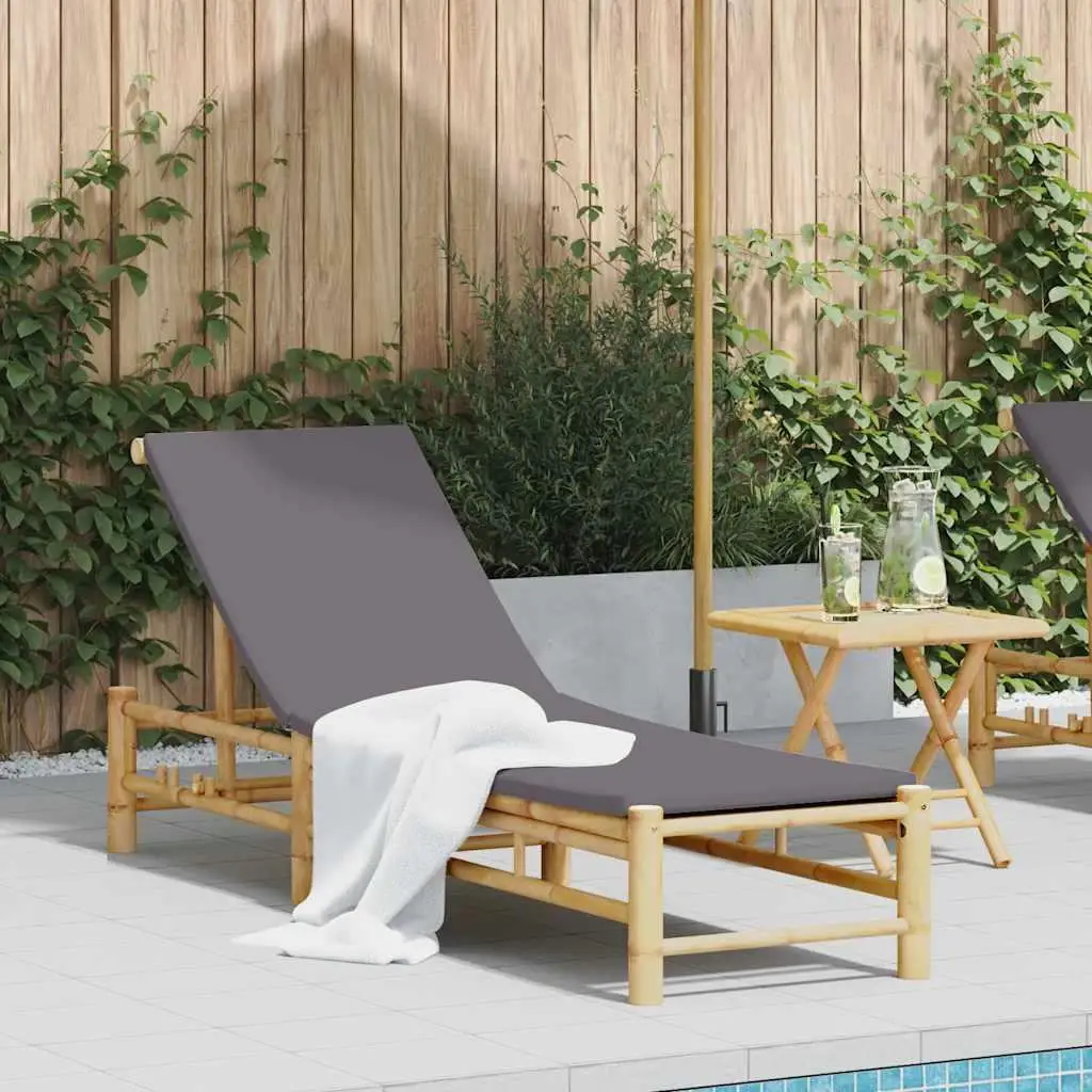 

Bamboo Sun Lounger Dark Grey Large Polyester Outdoor Relaxation Furniture