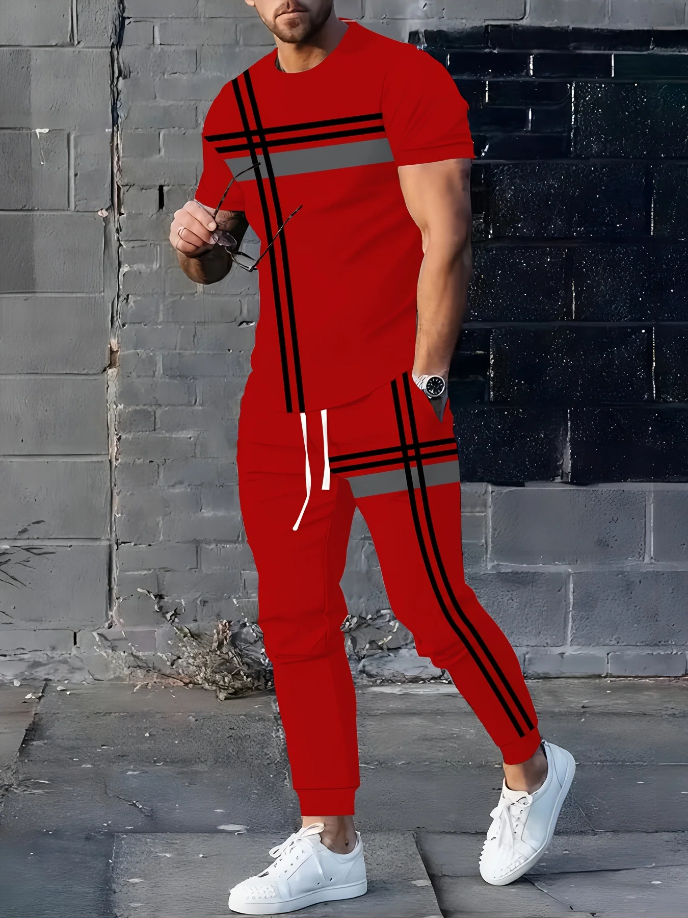 

2025 Summer New Men's sportswear Set 3D printed two-piece set street fashion casua outdoor sports