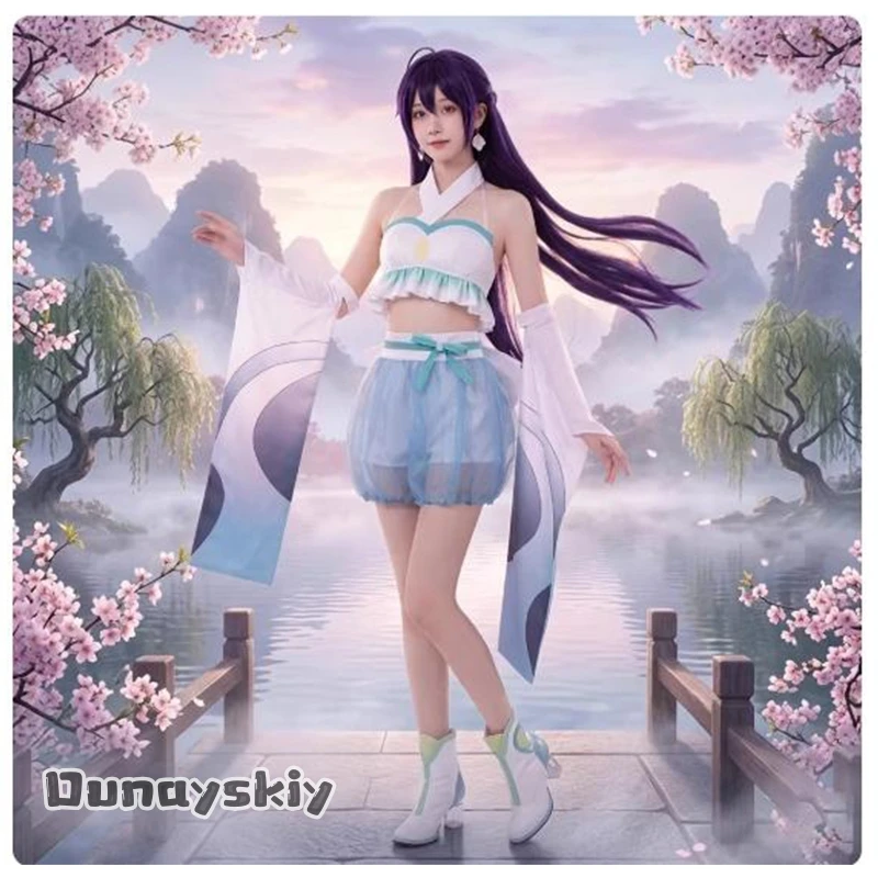 

Amanda Cos*Anime Princess Kaguya! Cosplay Iroha Sakayori Tsukuyami Kanshasai Costume Kawaii Blue Swimming Dress Bikini Halloween