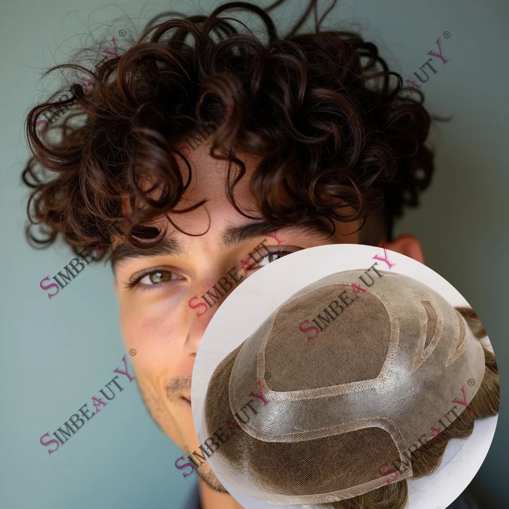 

20MM Curly Versalite Swiss Lace Front Toupee Male Hair Replacement Grey Black Blonde European Human Hair Undetectable Prosthesis