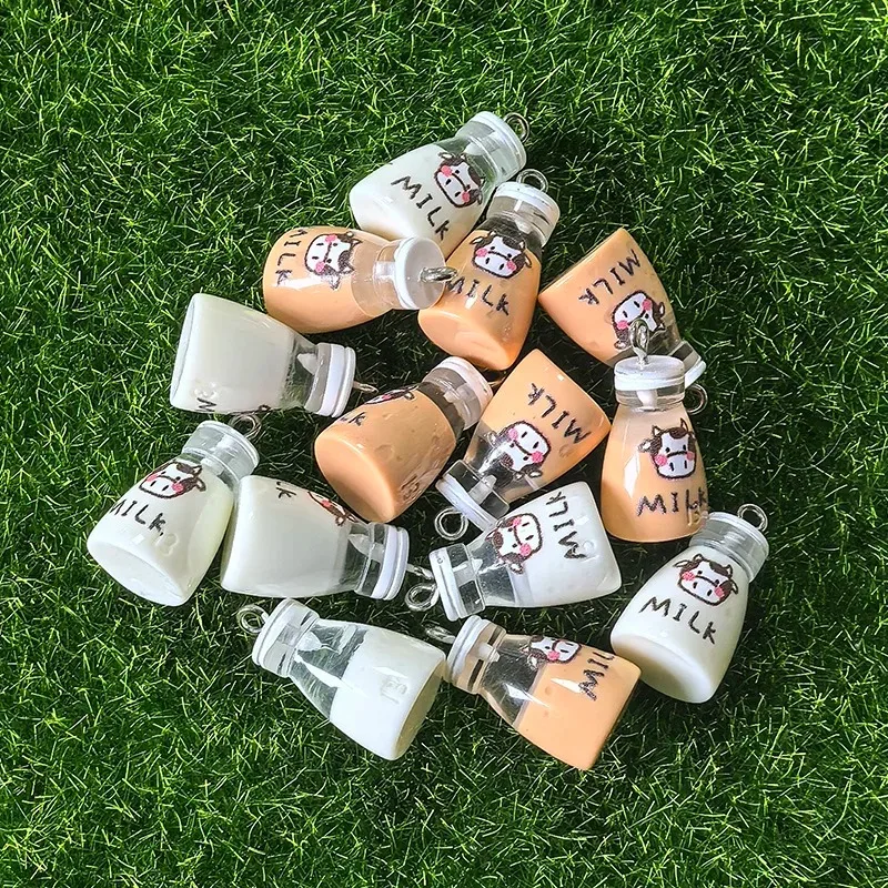 10pcs 3D Simulation Milk bottle Resin Charms Cute Drink Cup Pendant DIY For Necklace Keychain Charm Jewelry Making image 4