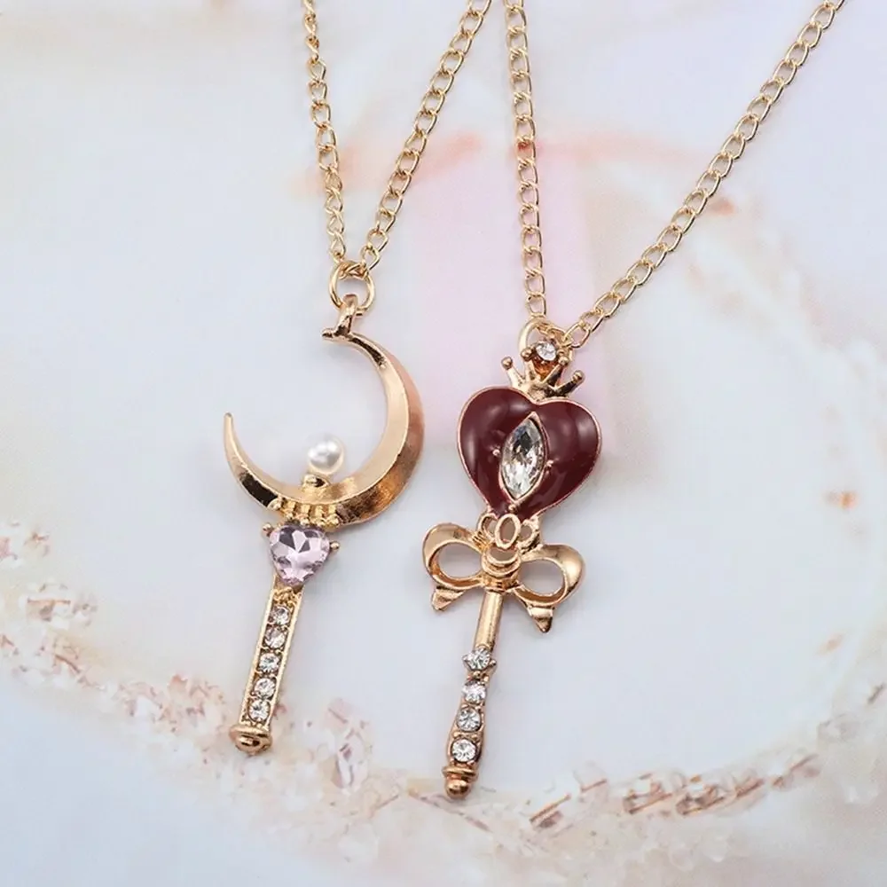 Fashion Metal Anime Necklace Crystal Cosplay Props Magic Wand Crystal Necklace Jewelry DIY Cosplay Pendant For