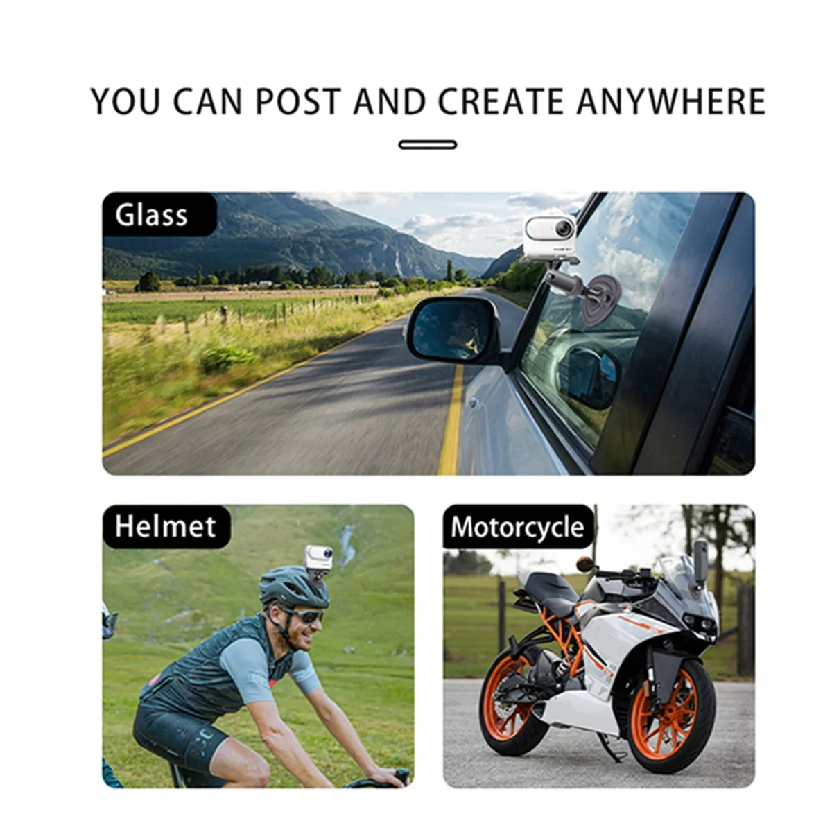 AT42 Action-Kamera, flexibel, adaptiv, feste Basis für X4-Motorradhelm, gebogene flache Halterungen