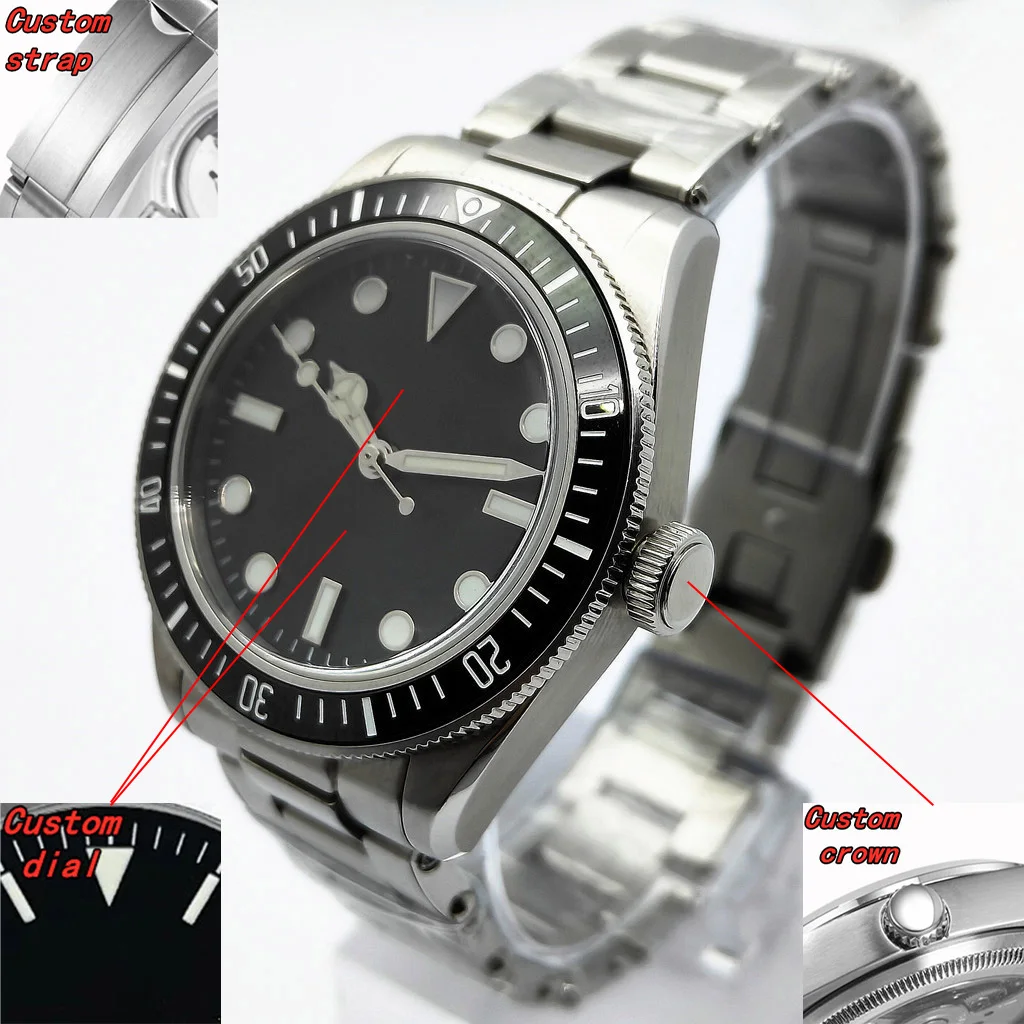 

Yisan custom watch NH35 movement 39mm silver case sapphire crystal aseptic black dial cyan luminous fashion watches
