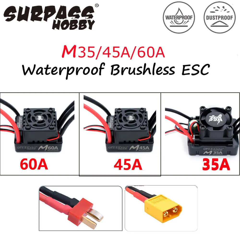 SURPASS HOBBY M35A 45A 60A ESC Waterproof Brushless Speed Controller for 1/10 1/12 1/14 1/16 RC Car F540 3650 Brushless Motor