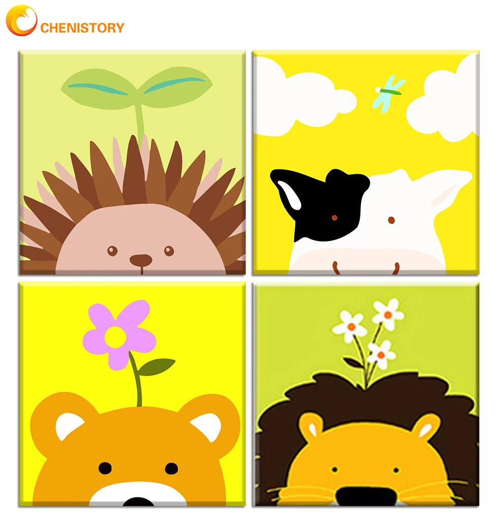 

CHENISTORY Diy Numbers Painting Kit Image Lion Animals Paint By Numbers Kids Hand Painted Unique 20x20cm Canvas Gift For Childre