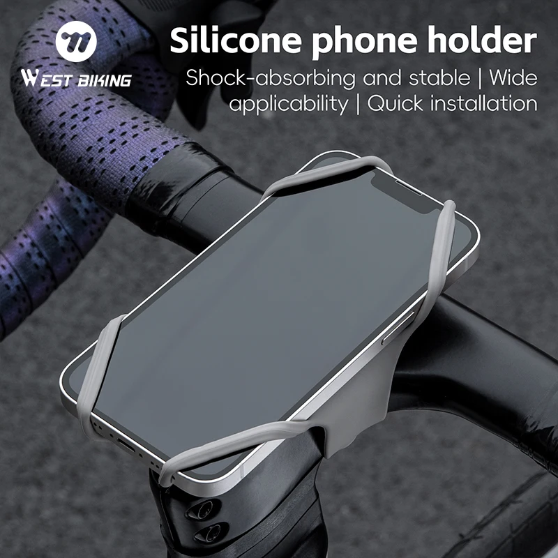 WEST BIKING Universal Silicone Bike Phone Holder Shockproof Handlebar Mount for 4-6.7 Inch MTB Road Bicycle Cycling  Accessories