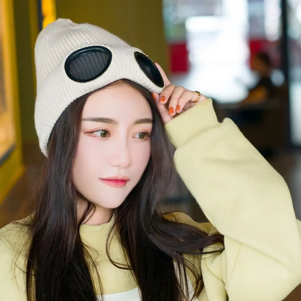 

Skullies Caps Pullover Cap Pilot Glasses Cap Men Beanie Caps With Glasses Knitted Hats Ski Cap Korean Beanies Women Wool Caps