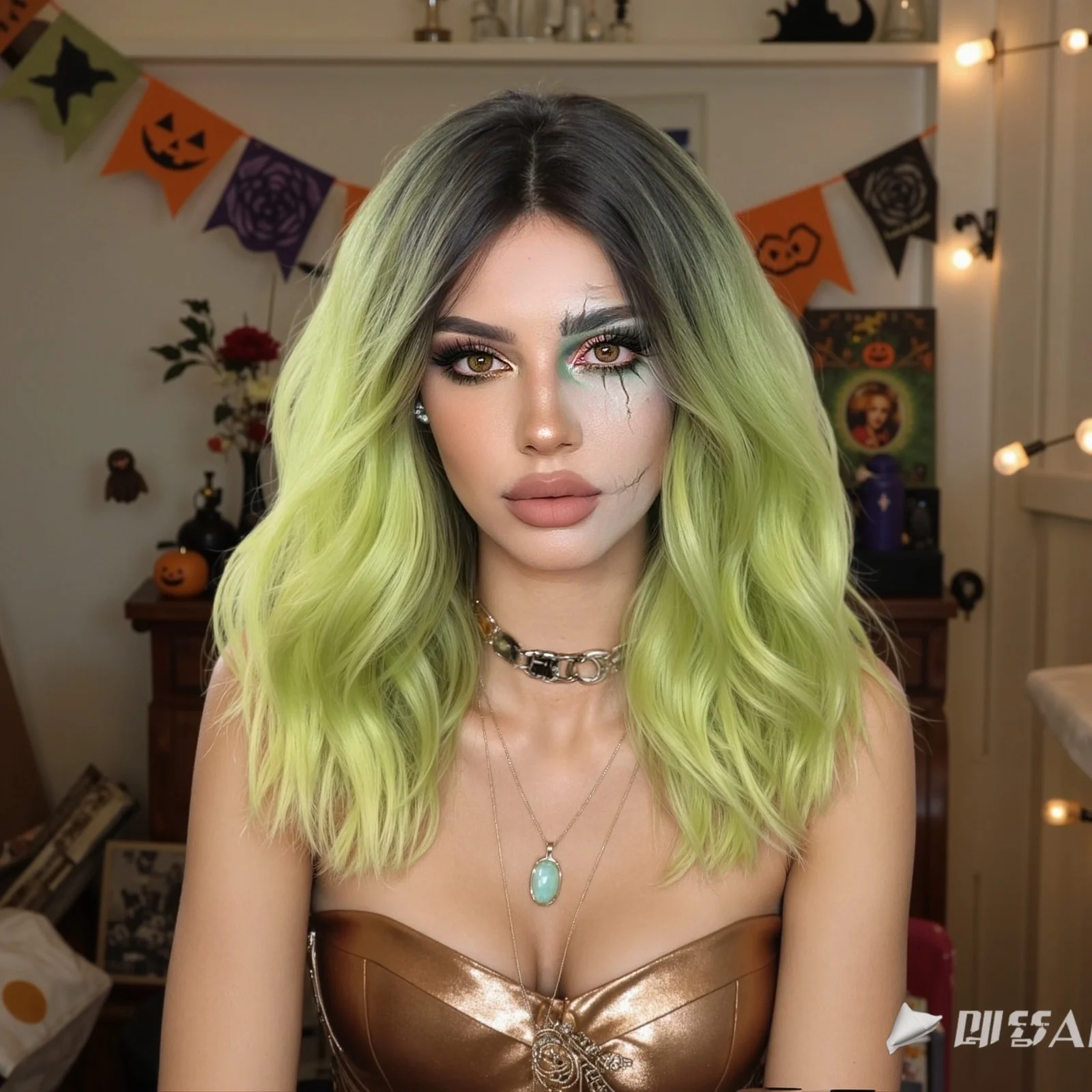 

Хэллоуин Короткие Вьющиеся Волнистые Зеленые Ombre Синтетический Парик Волос Лолиты Средняя Часть Парик для Женщин Натуральный Косплей Вечеринка Термостойкий