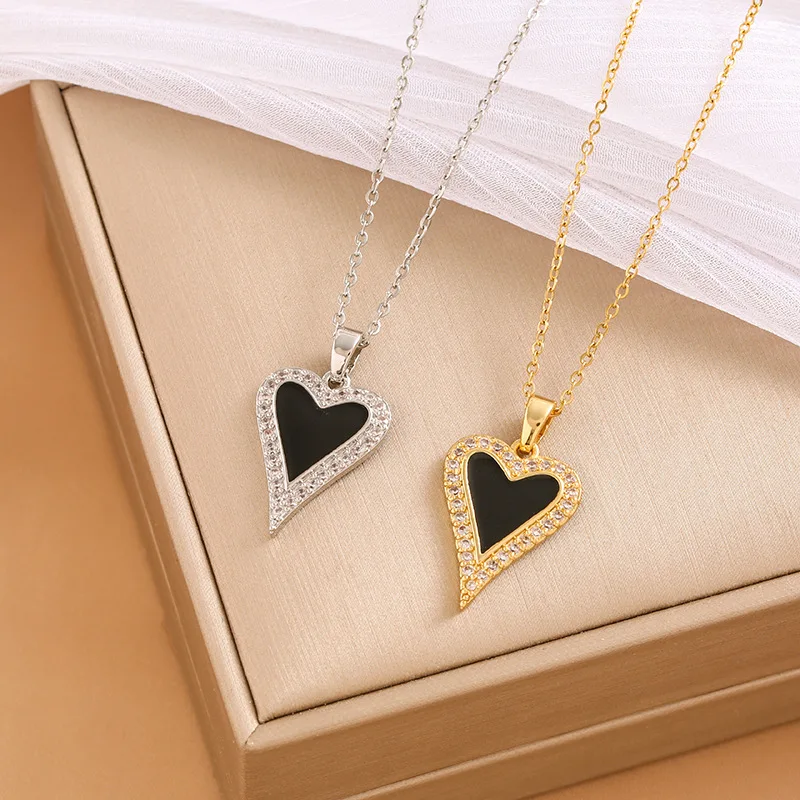 

Модное колье для одежды, черно-белое ожерелье с подвеской в форме сердца, женское ожерелье с цирконом