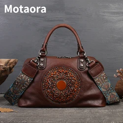 MOTAORA Retro Handmade Women Handbag For Ladies Genuine Leather Should Bags Bohemian Style Soft Cow Boston 2024 Luxury Handbags