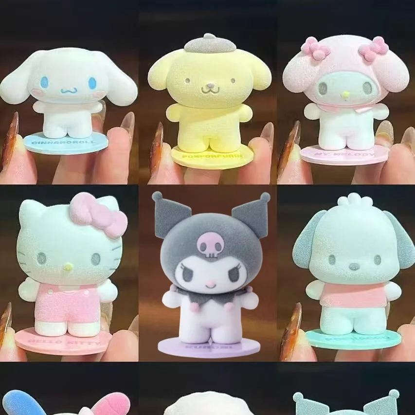 Sanrio Floccaggio Bambola Magnetica Modellazione Ornamento Hello Kitty Kuromi Scatola Cieca Nuova Figura Anime Bambola Personalizzata Giocattolo Kawaii Regalo per Bambini