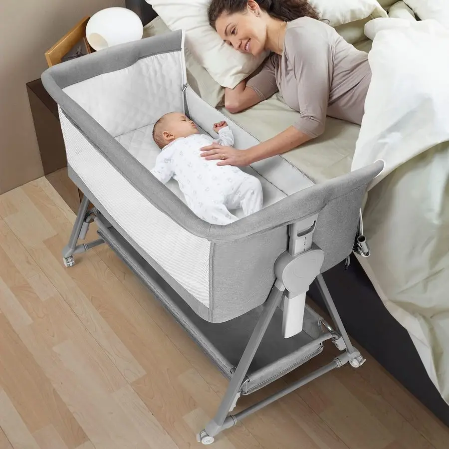 

Bassinet Bedside Sleeper, Baby Bassinet with 7 Adjustable Height, Bedside Bassinet for Baby with Storage, Breathable Mesh amp Ma