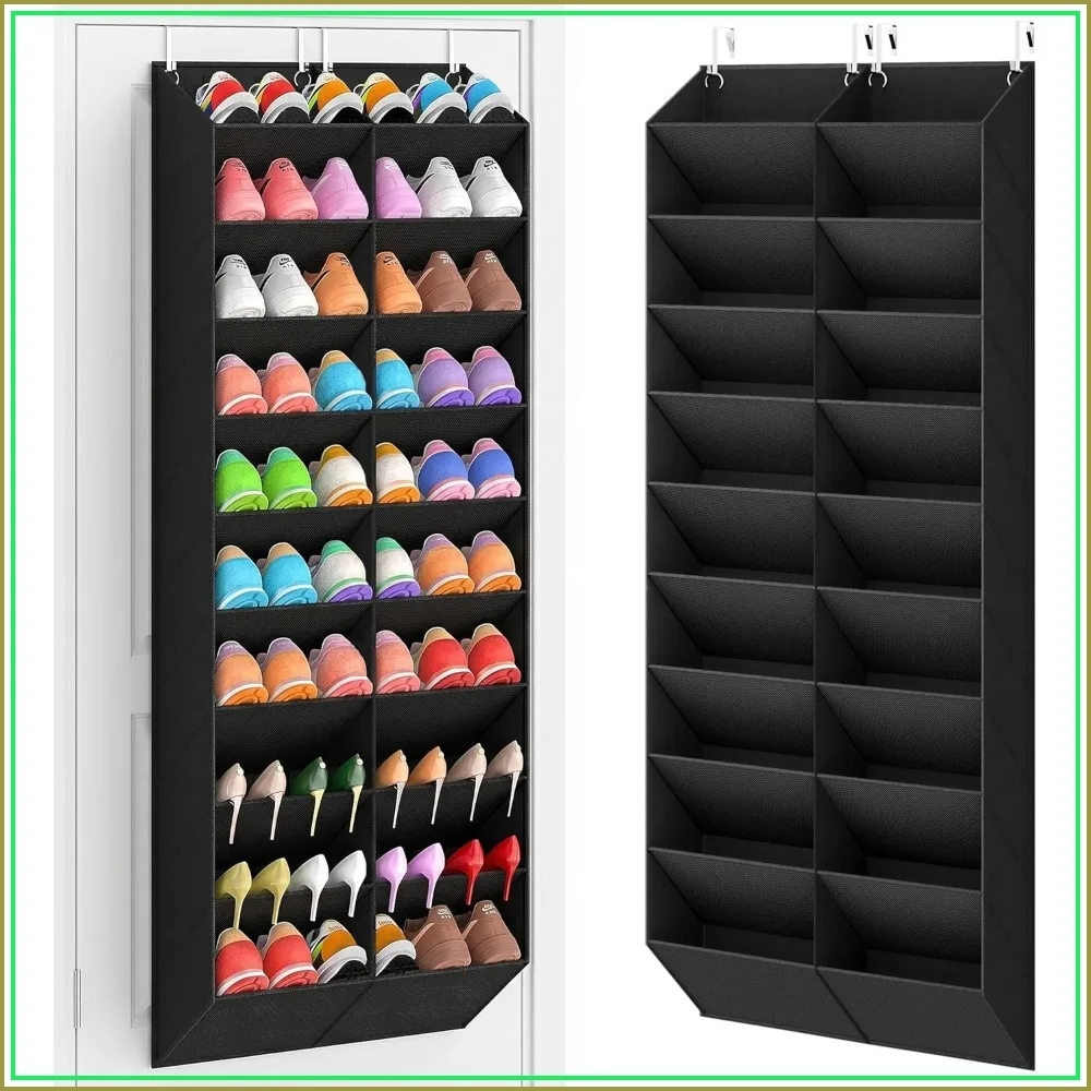 20-30 Pairs Over the Door Shoe Organizer, Breathable Hanging Storage for Closet, 10-Tier Door Rack, Fits Sneakers, Boots, Heels, Black