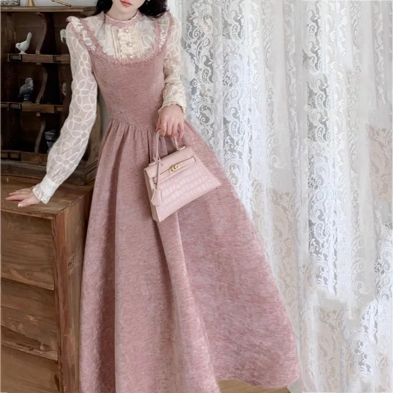 Nouvelle Robe Longue de Soirée Chic Style Palais pour Femme, Effet Deux Pièces Vintage Français, Amincissante et Élégante, Collection Printemps 2026