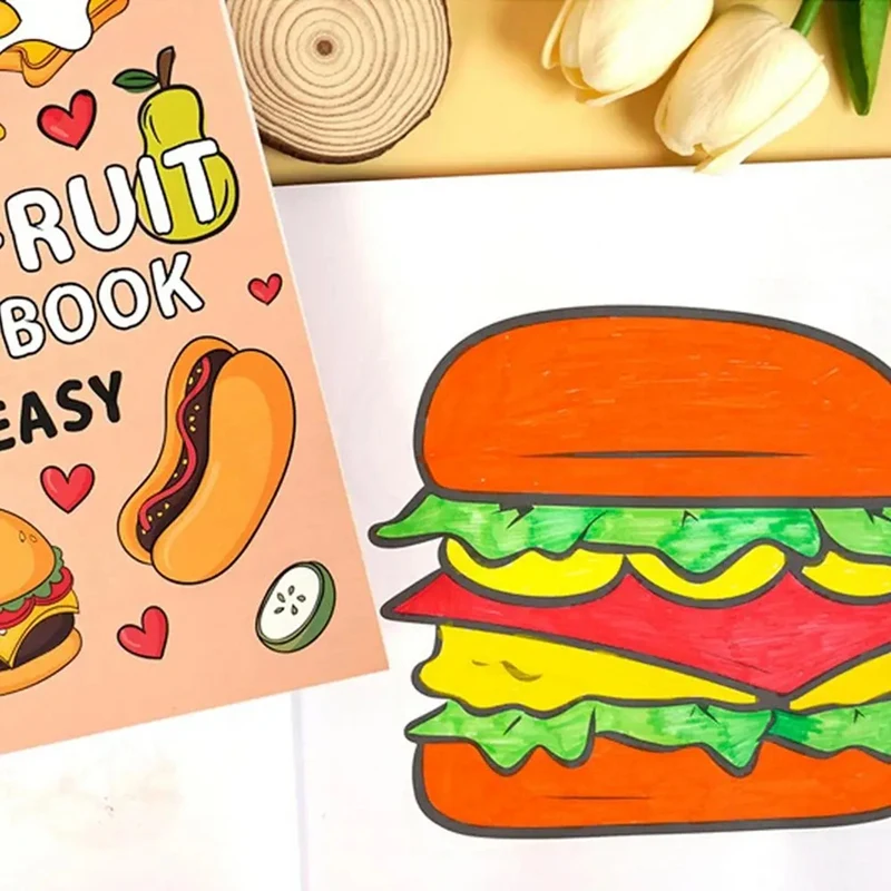 

M12kfood и фруктовая книжка-раскраска для взрослых и детей, яркая и легкая книжка-раскраска для семьи, развлечения и творчества