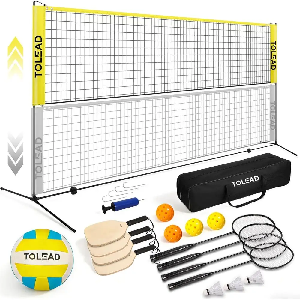 

Portable Volleyball, Pickleball, and Badminton Net Set for Outdoor Games with Paddles and Rackets