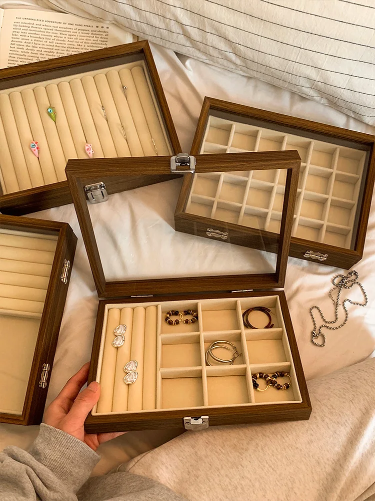 

Новая портативная большая шкатулка для драгоценностей из орехового дерева Capaci, женская маленькая коробка для хранения из натурального дерева для колец, орехов, сережек