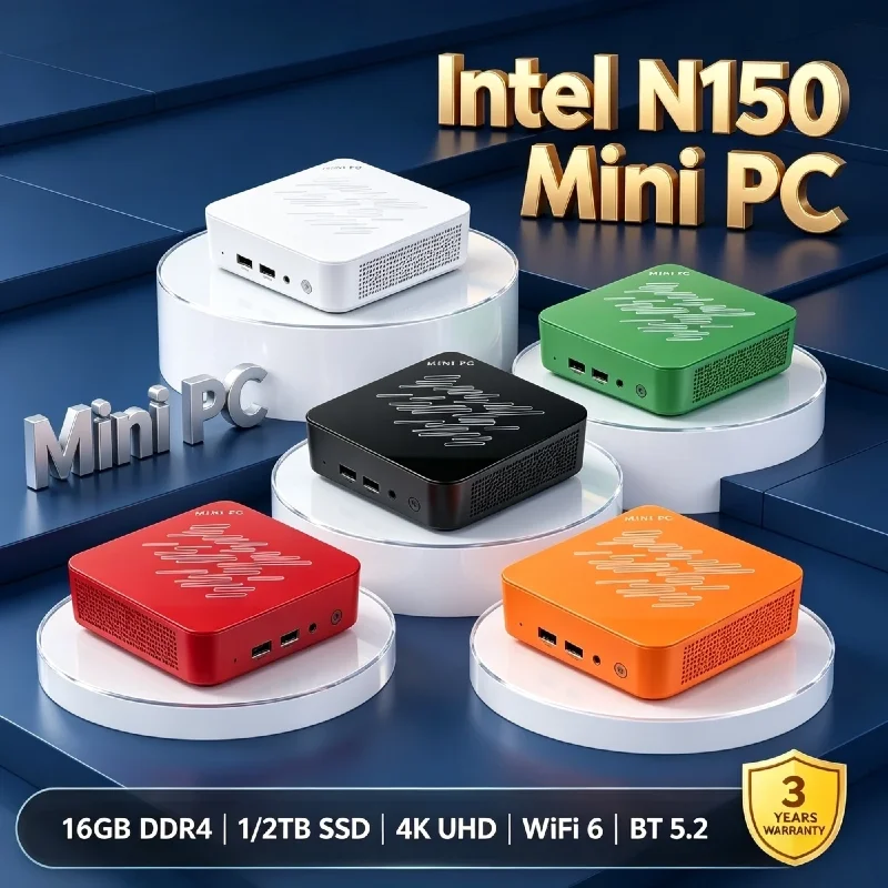 New Intel N150 Mini Desktop Computer, Optional 16GB RAM, 1TB or 2TB Large SSD, 4K HD Output, Home Gaming and Office Mini PC